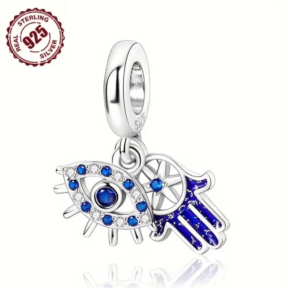 New 925 Sterling Silver Evil Eye Hamsa Charm Pendant